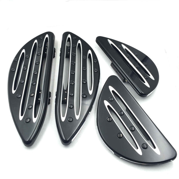 HTT Motorcycle Front Rear Black CNC deeply cut Driver Passenger Stretched Floorboards For Harley Davidson Heritage Tour Glide Classic Tri Glide Ultra Ultra Limited