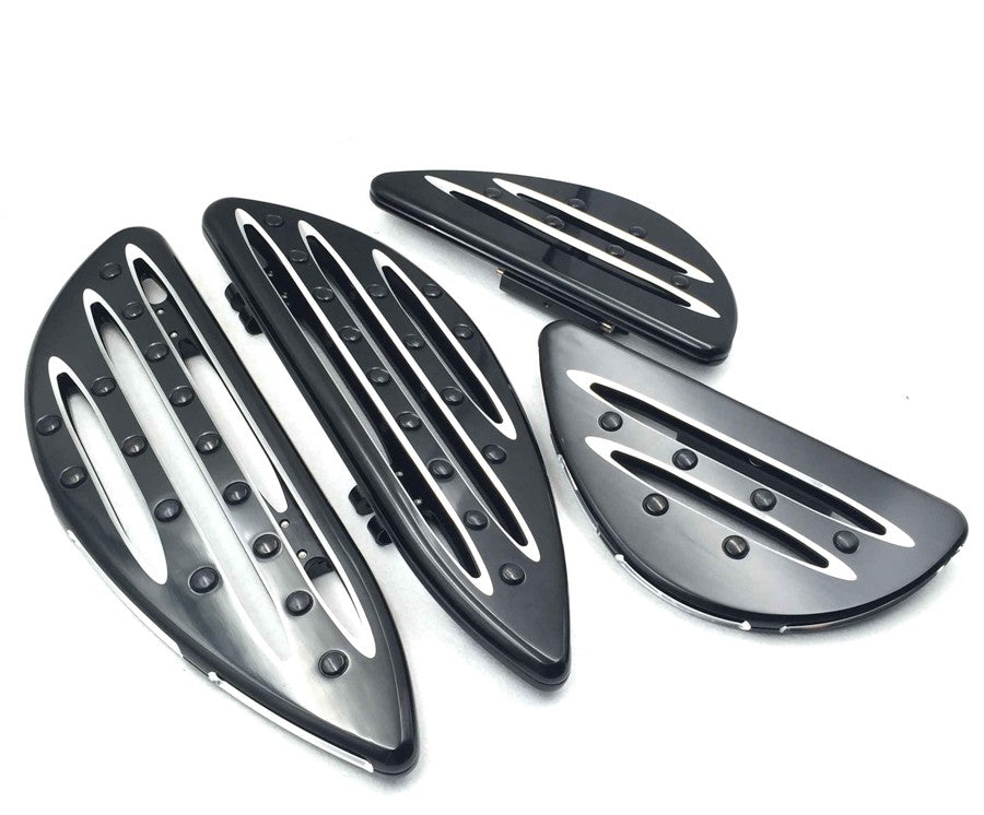 HTT Motorcycle Front Rear Black CNC deeply cut Driver Passenger Stretched Floorboards For Harley Davidson Road Glide Road King Street Glide