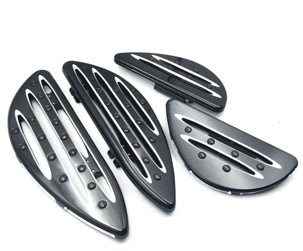 HTT Motorcycle Front Rear Black CNC deeply cut Driver Passenger Stretched Floorboards For Harley Davidson Road Glide Road King Street Glide