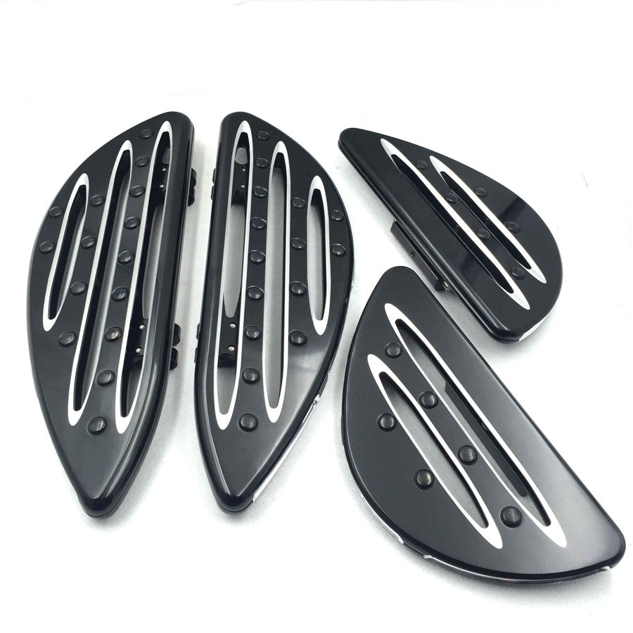 HTT Motorcycle Front Rear Black CNC deeply cut Driver Passenger Stretched Floorboards For 1986-2015 Harley Touring/ 1986-2015 Softail FL /1986-2015 Dyna FLD