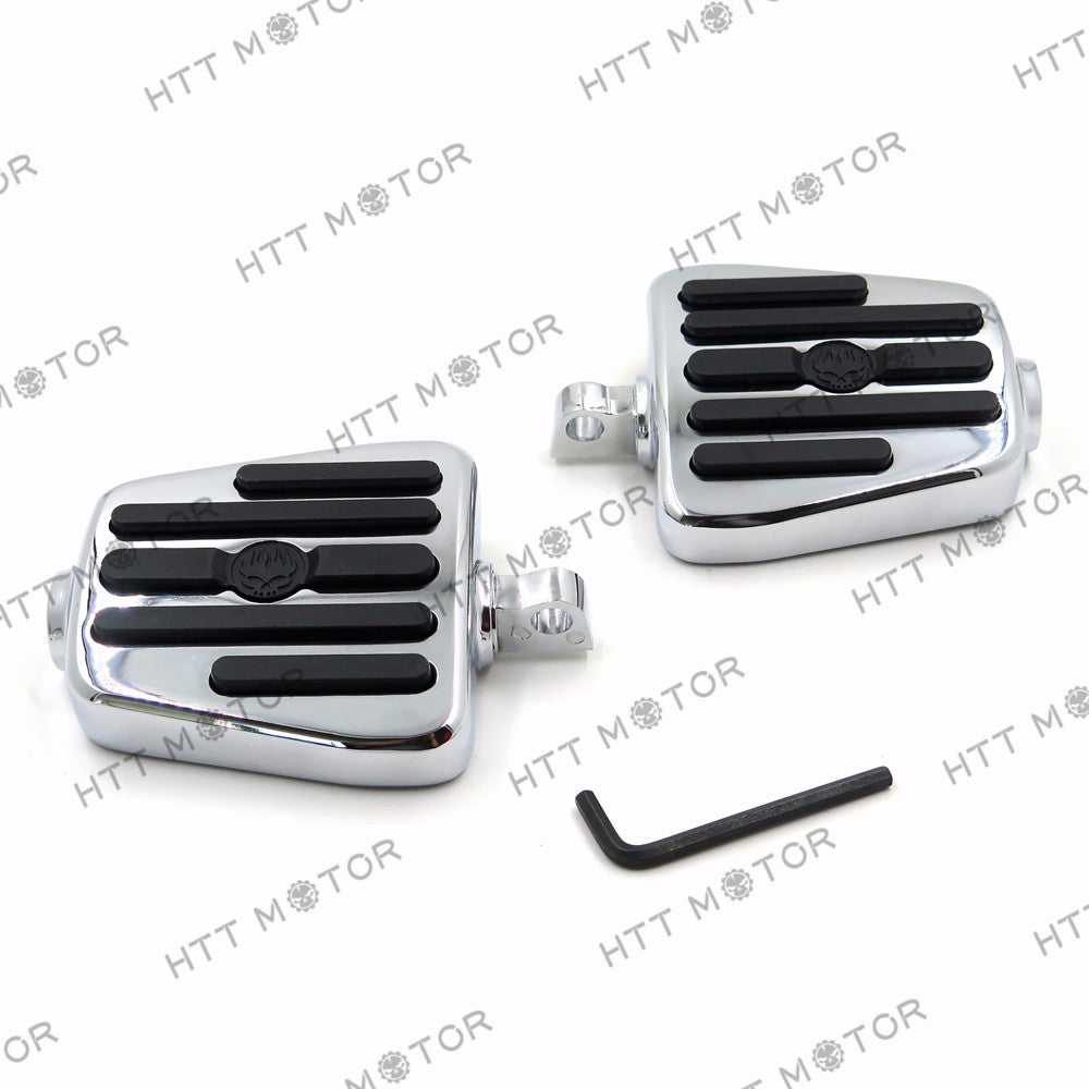 HTTMT- Flame Skull Foot Pegs footrest For '84-'16 Harley w/ foot peg support Chrome