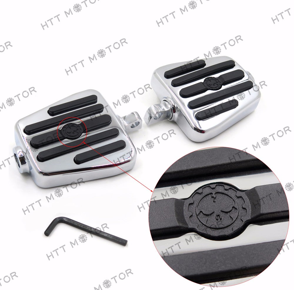 HTTMT- Gear Skull Foot Pegs footrest For '84-'16 Harley w/ foot peg support Chrome