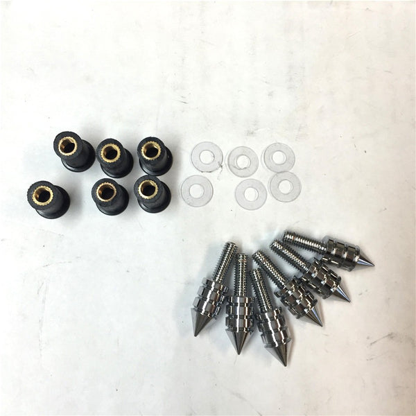 Universal Fit Chrome Motorcycle Spike Bolts (Windscreen, Fairings, License Plate) 6PCs with Mounting Part Honda Yamaha Kawasaki Suzuki Triumph Ducati Windshield Screws Hardware