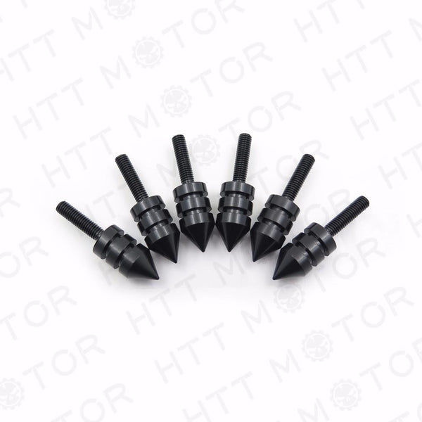 6PC BLACK BILLET ALUMINUM MOTORCYCLE SPIKED BOLT SCREW FOR WINDSCREEN B