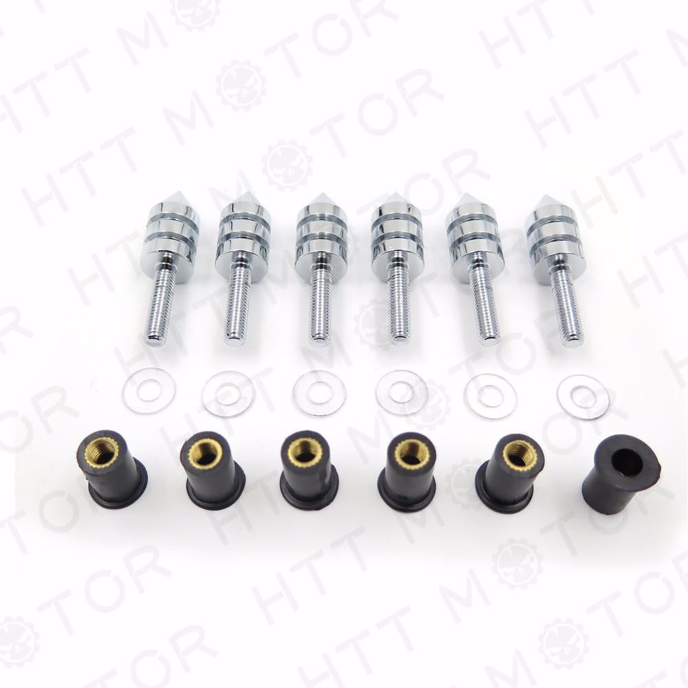 Chrome Spike Windscreen Bolts Screws Kit 6pcs Suzuki GSXR 1000 03 04