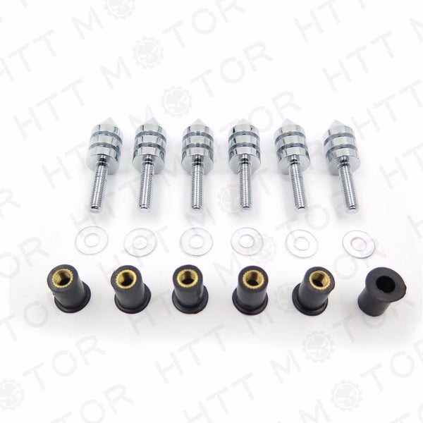 Chrome Spike Windscreen Bolts Screws Kit 6pcs Suzuki GSXR 1000 03 04