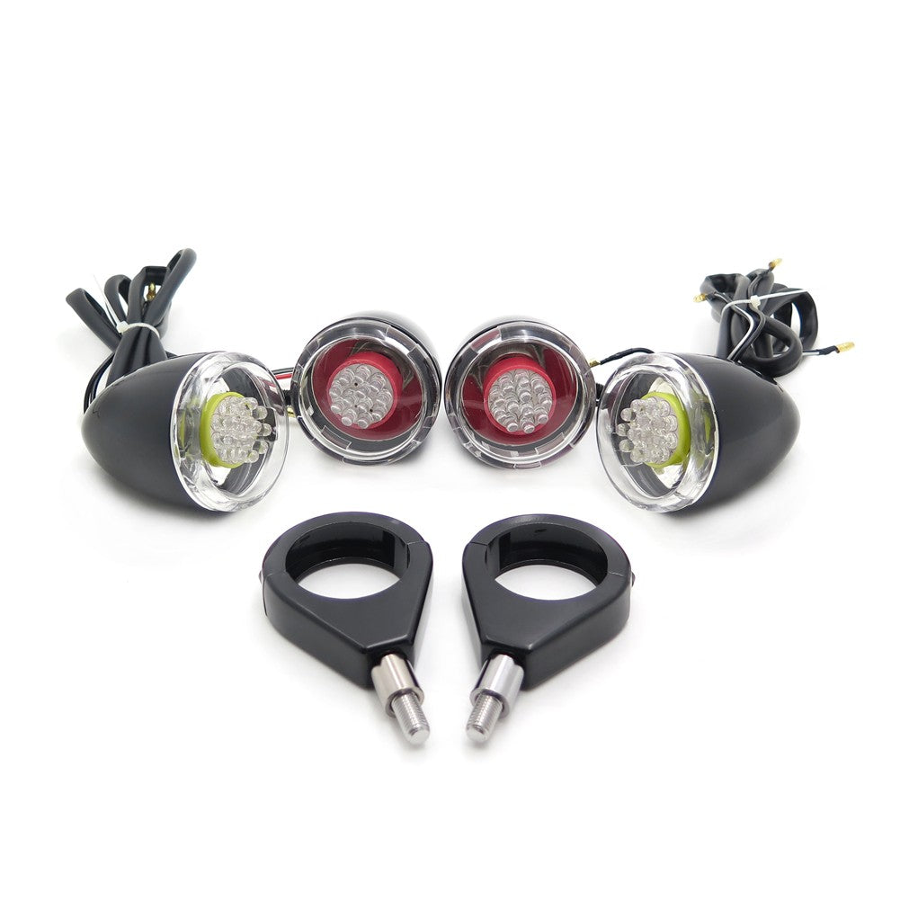 Motorcycle Turn Signals Kit For Harley Davidson Bullet Led 41Mm Clear Lens Black