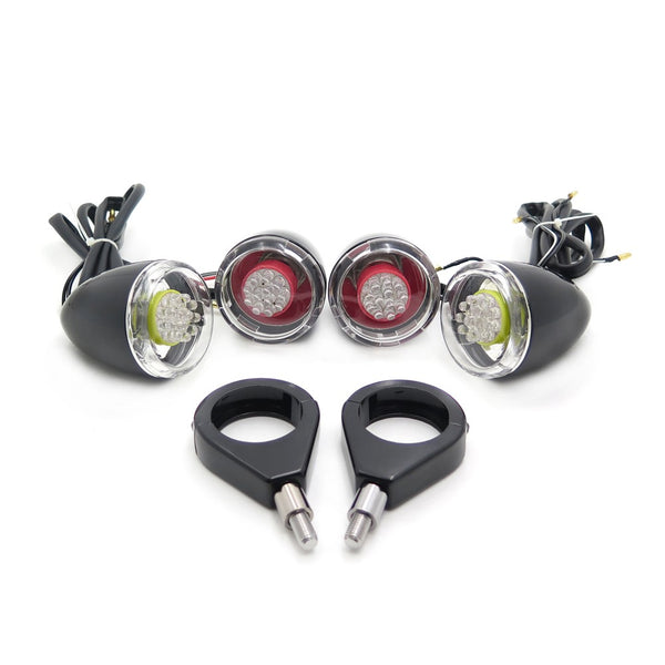 Motorcycle Turn Signals Kit For Harley Davidson Bullet Led 41Mm Clear Lens Black