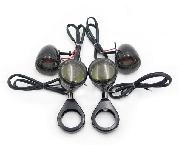 Smoke Lens Motorcycle Turn Signals Kit For Harley Davidson Bullet Led 41Mm