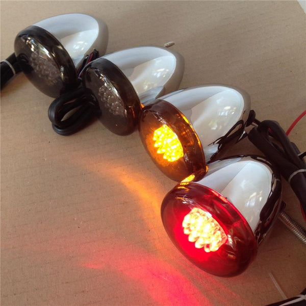 Chrome Motorcycle Turn Signals Kit For Harley Davidson Bullet Led 41Mm