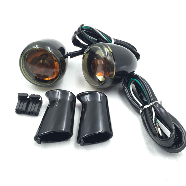 HTT Motorcycle Heavy Billet Aluminum Rear Turn Signal Light Indicator Light Smoke lens With Long Black Heavy Metal Brackets For 1992-2016 Harley Davidson Sportster XL 883 1200