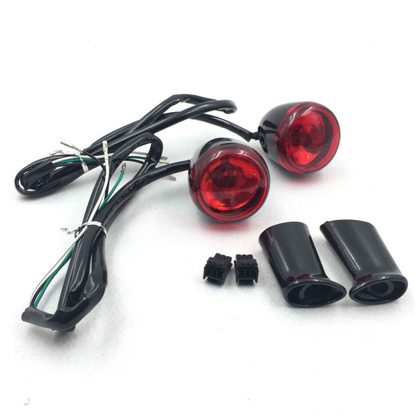 HTT Motorcycle Heavy Billet Aluminum Rear Turn Signal Light Indicator Light Red lens With Long Black Heavy Metal Brackets For 1992-2016 Harley Davidson Sportster XL 883 1200