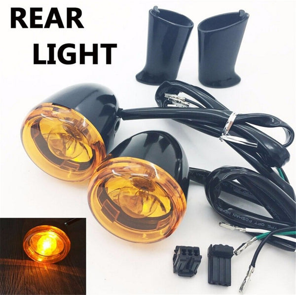 HTT Motorcycle Heavy Billet Aluminum Rear Turn Signal Light Indicator Light Yellow lens With Long Black Heavy Metal Brackets For 1992-2016 Harley Davidson Sportster XL 883 1200
