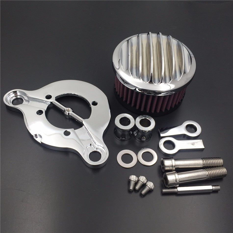 HTT Motorcycle Chrome Air Cleaner Intake Filter System Kit Groove Engraved  For Harley Sportster XL883 XL1200 1988-2004 2005 2006 2007 2008 2009 2010 2011 2012 2013 2014 2015