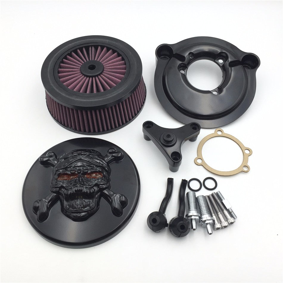HTT Motorcycle Black Skull Zombie with Cross Bones Air Cleaner Intake Filter System Kit For Harley Davidson 2007-later XL Sportster 1200 Nightster 883 XL883 Low XL1200L Seventy Two Forty Eight