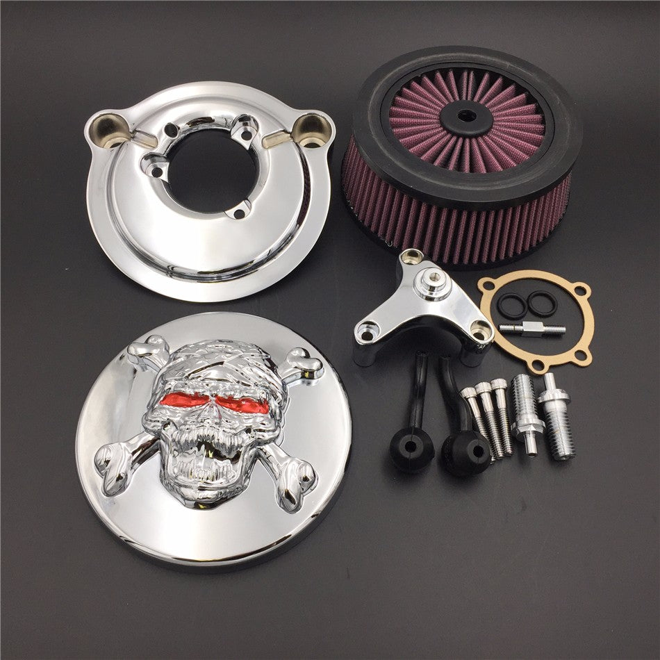 HTT Motorcycle Chrome Skull Zombie with Cross Bones Air Cleaner Intake Filter System Kit For Harley Davidson 2007-later XL Sportster 1200 Nightster 883 XL883 Low XL1200L Seventy Two Forty Eight