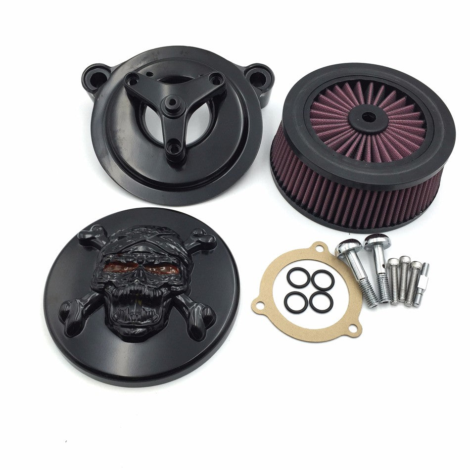 HTT Motorcycle Black Skull Zombie Cross Bones Air Cleaner Intake Filter System Kit For 16-later FXDLS Softail 08-later Touring and Trike Fat Boy CVO Road King Electra Glide