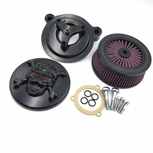 HTT Motorcycle Black Skull Zombie Cross Bones Air Cleaner Intake Filter System Kit For 16-later FXDLS Softail 08-later Touring and Trike Fat Boy CVO Road King Electra Glide Tri Glide