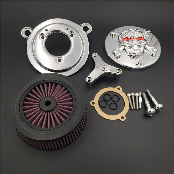 HTT Motorcycle Chrome Skull Zombie Cross Bones Air Cleaner Intake Filter System Kit For 16-later FXDLS Softail 08-later Touring and Trike Fat Boy CVO Road King Electra Glide