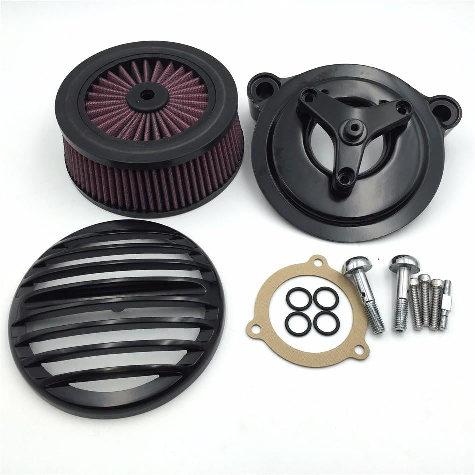HTT Motorcycle Black Grille Air Cleaner Intake Filter System Kit For 16-later FXDLS Softail 08-later Touring and Trike Fat Boy CVO Road King Electra Glide Street Glide