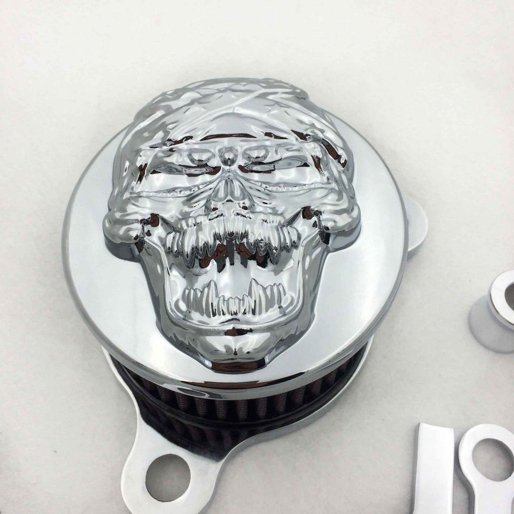 HTT Chromed Skull Zombie Air Cleaner Intake Filter System Kit For Harley Sportster XL883 XL1200 1988-1990 1991 1992 1993 1994 1995 1996 1997 1998 1999 2010 2011 2012 2013 2014 2015