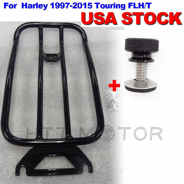 HTT- Black Solo seat Luggage Rack+CNC Bolt For Harley 97-15 Touring FLH/FLT