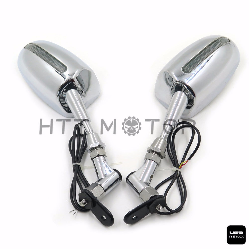 HTTMT- LED Turn Signals Integrated Indicator Rear View Racing Mirrors Chrome 6mm