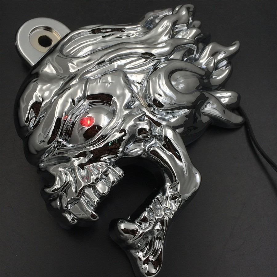 Chrome Ghost Head Wind head horn cover For 1992 and up Harley-Davidson with side mount "cowbell"  and all V-rod's with LED light