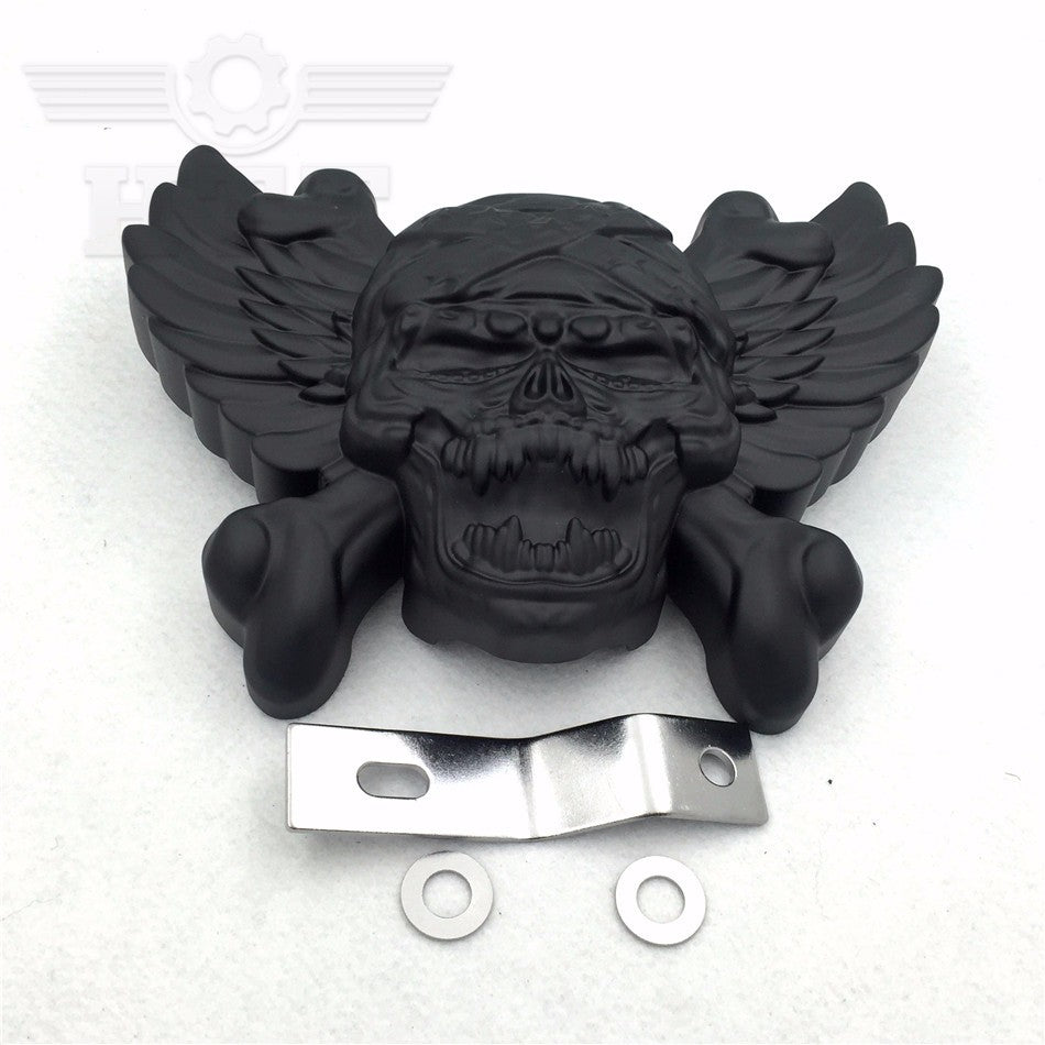 HTT Motorcycle Black Skull Zombie with Wing Cross Bone Horn Cover For 1992-2005 2006 2007 2008 2009 2010 2011 2012 2013 2014 2015 Harley Davidson with Side Mount "Cowbell" and all V-rod's