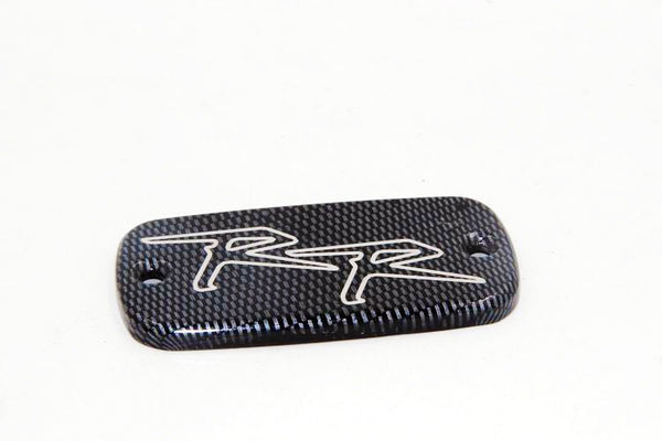 HTT Motorcycle Carbon Fiber Billet Aluminum Front Brake Fluid Reservoir Cap Cover "RR" Engraved For 1990-2006 Honda CBR 600 F2 F3 F4 F4i/2003-2006 Honda CBR 600RR (not 2007+)
