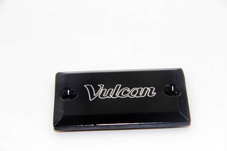 HTT Motorcycle Black Brake Fluid Reservoir Cap Cover "Vulcan" Engraved For 2006-2012 Kawasaki Vulcan 900/ 2004-2012 Kawasaki Vulcan 2000