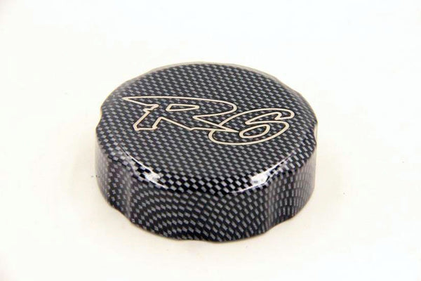 HTT Motorcycle Carbon Brake Fluid Reservoir Cap Cover "R6" Engraved For Yamaha