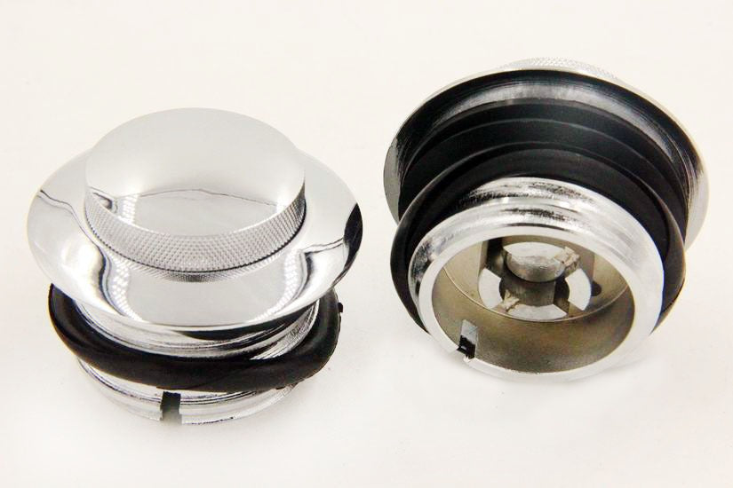 HTT Motorcycle Chrome Pop Up Gas Cap Vented Fuel Tank Cap Set For 1982-2010 Harley Davidson
