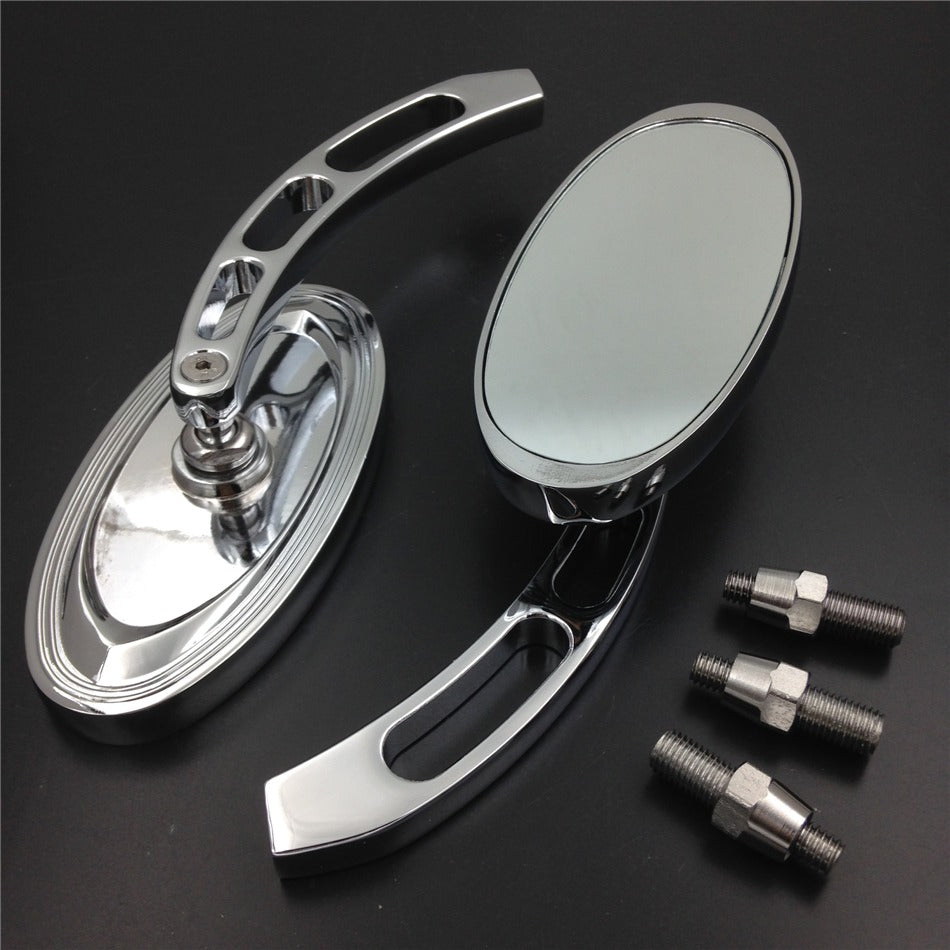 Oval Mirror, Billet Aluminium, Black, 1 Pair, for Harley