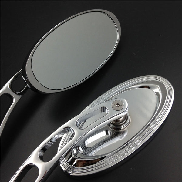 HTT Oval Shape Aluminum Custom Chrome Mirrors For All Honda/Kawasaki/Suzuki/Cruiser Bikes models