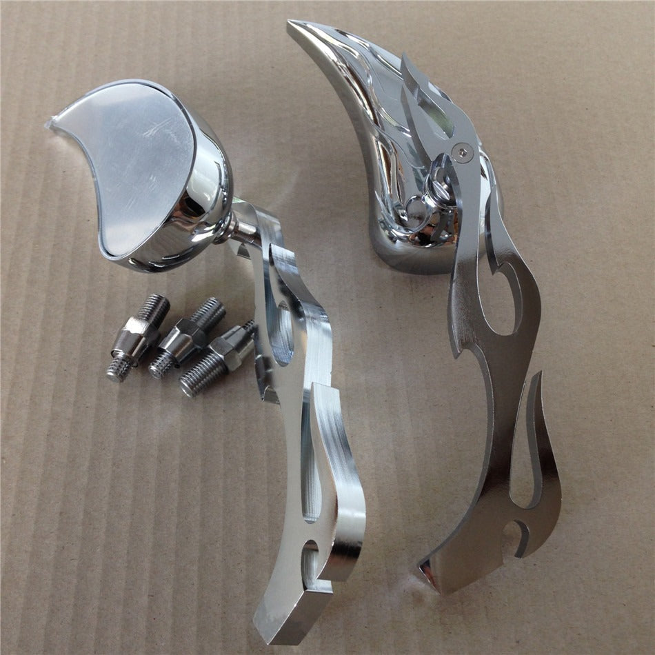 Motor Billet Alloy Teardrop Flame Custom Mirror Harley Softail Fatboy Sportster