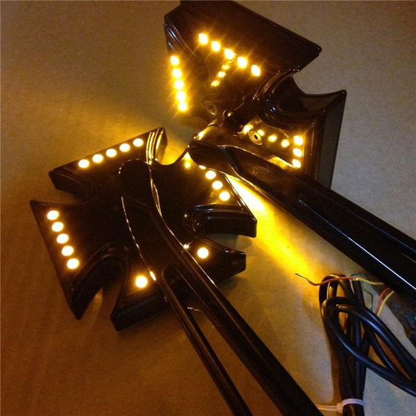 Black Custom Led Turn Siganl Integrated Mirror Fit For Harley Electra Sportster