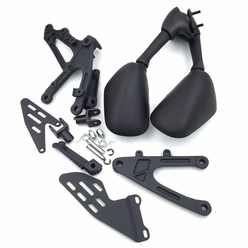 Black OEM Replacement Mirrors PegRest Foot Brackets for 2007 2008 Yamaha YZF-R1