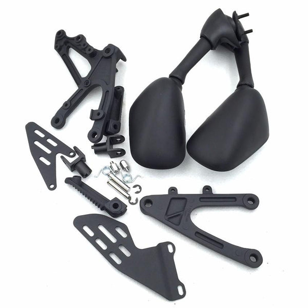 Black OEM Replacement Mirrors PegRest Foot Brackets for 2007 2008 Yamaha YZF-R1
