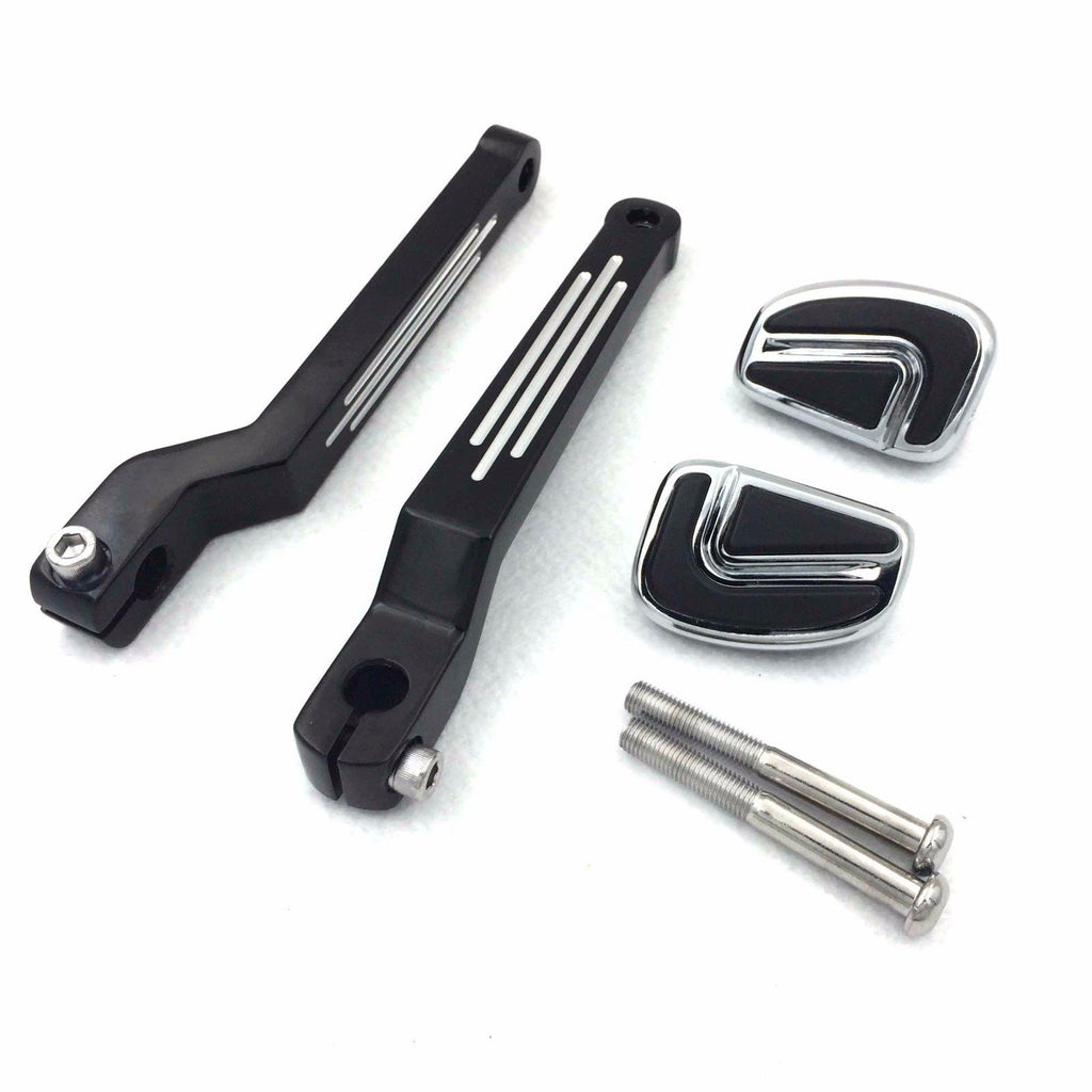 HTT Motorcycle Aluminum Chrome Airflow Shifter Pegs with Black Grooved Heel/Toe Shift Levers For 1986-later FL Softail/1988-later Touring and 2008-later Trike models