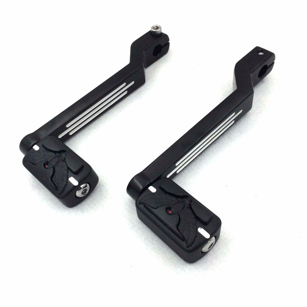 HTT Motorcycle Black Grooved Eagle Pegs w/ Grooved Heel/Toe Shift Levers Gear Shift Pedal Lever For Harley Davidson Tour Glide 1988 and later
