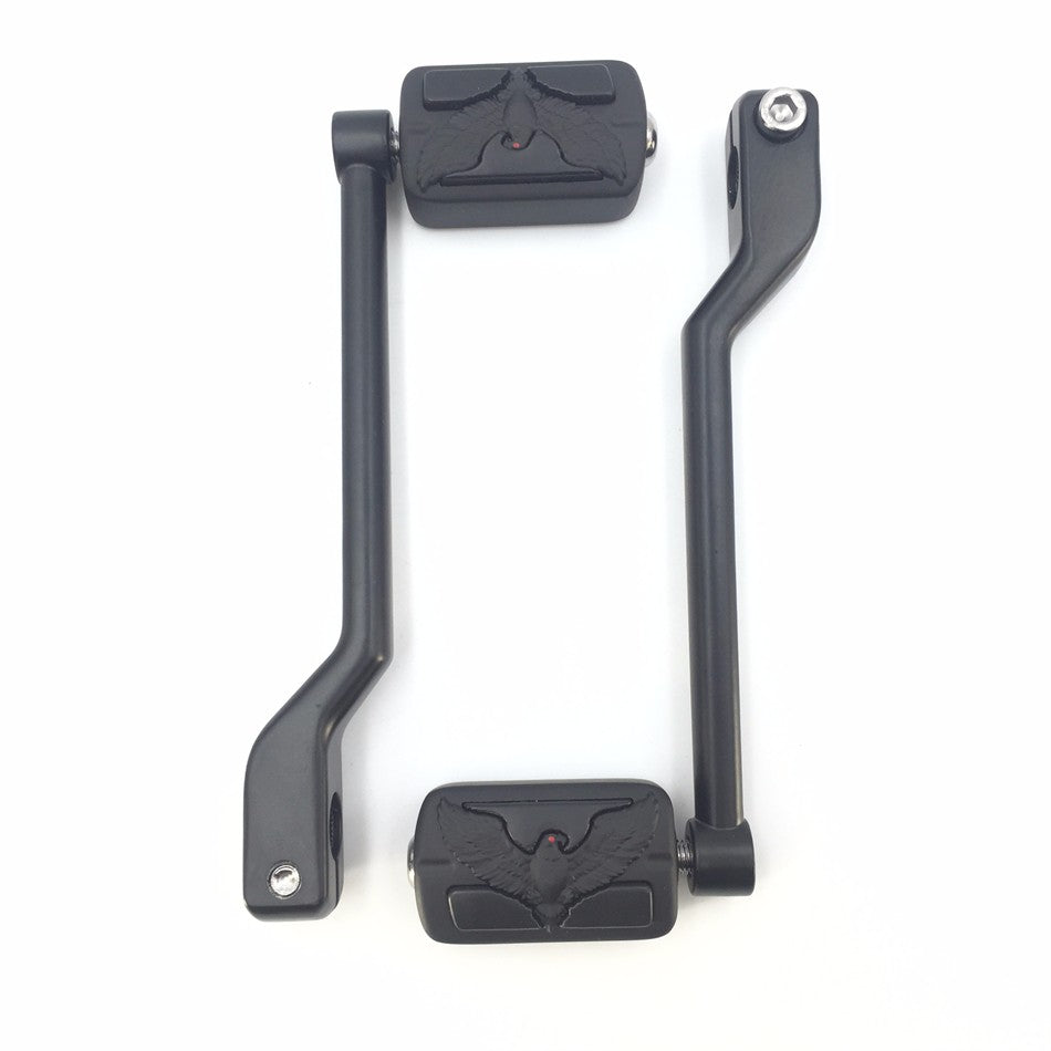 HTT Motorcycle Matte Black 2 PCs Billet Style Heel/Toe Shift Lever Gear Shift Foot Lever with Eagle Hawk Foot Peg Footresr For Harley FL Softail Touring Trike FLST FLT FLHT