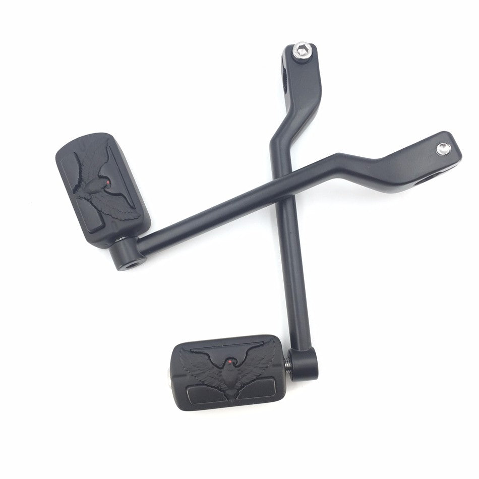 HTT Motorcycle Matte Black 2 PCs Billet Style Heel/Toe Shift Lever Gear Shift Foot Lever with Eagle Hawk Foot Peg Footresr For Harley 86-later FL Softail Touring Trike FLST FLT FLHT