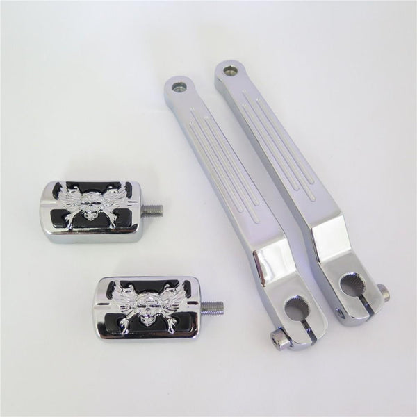 HTT Chrome Zombie Silver Groove Cut Heel/Toe Shift Lever w/ Shifter For Harley 1986-later FL Softail/ 1988-later Touring/ 2008-later Trike