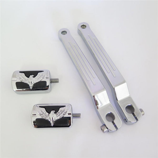 HTT Chrome Eagle Hawk Silver Groove Cut Heel/Toe Shift Lever w/ Shifter For Harley 1986-later FL Softail/ 1988-later Touring/ 2008-later Trike