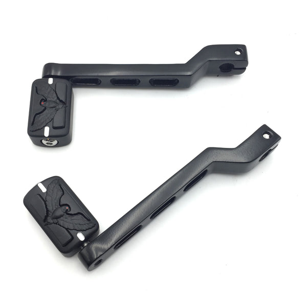 HTT Motorcycle Matte Black 2 PCs Billet Heel/Toe Shift Lever Gear Shift Foot Lever with Eagle Hawk Groove Shifter Pegs For Harley FL Softail Touring Trike FLST FLT Road King Street Glide CVO