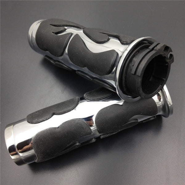 HTT- Chrome Handlebar Grips 1" 25mm Hand grip For All Year Suzuki Kawasaki Yamaha Honda Harley BMW Triumph Sportsbikes