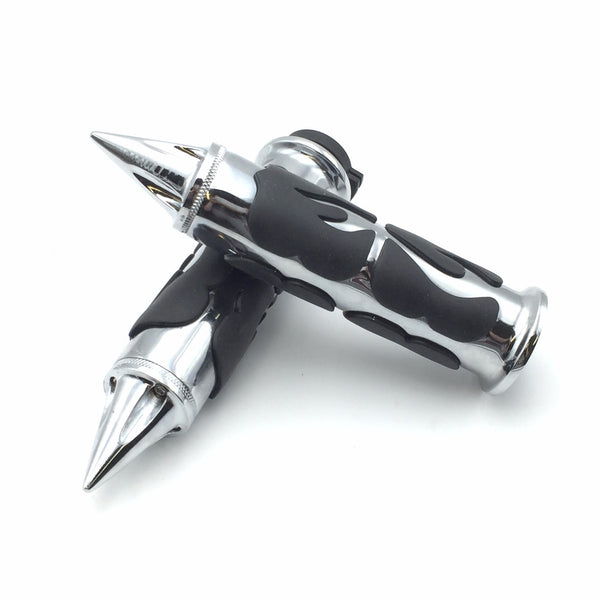 HTT Motorcycle Chrome Spike Comfort Rubber Flame Hand Grip 25mm 1" 1 inch For Suzuki Intruder Boulevard C90 C50 M50 Volusia Marauder 800
