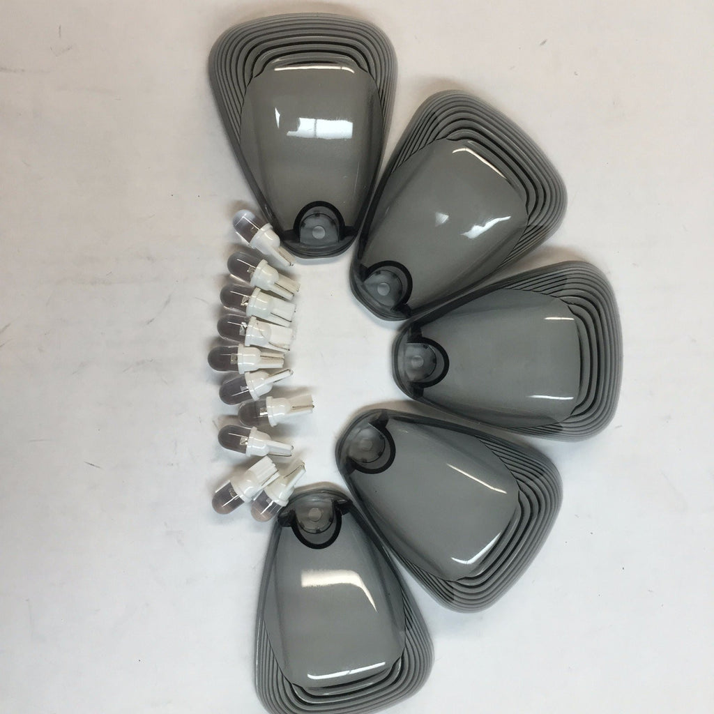 5 PCs Smoke Roof Running Light Cab Marker Cover and White Bulb for 2005-2014 Ford E-350/E-450 Super Duty