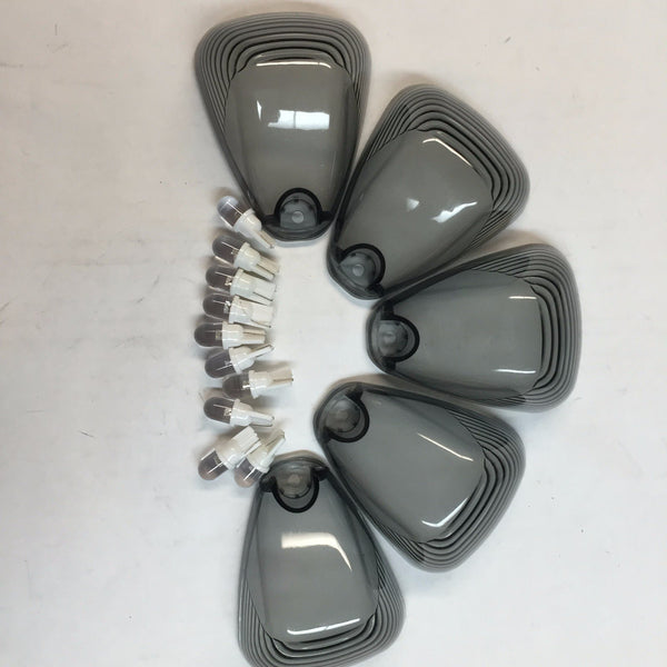 5 PCs Smoke Roof Running Light Cab Marker Cover and White Bulb for 2005-2014 Ford E-350/E-450 Super Duty